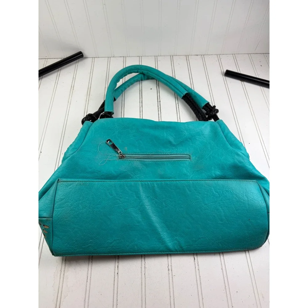 Vintage Y2K Turquoise Teal Laser Cut Hobo Shoulder Bag Purse